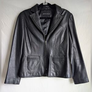 Bernardo Genuine Leather Zip Jacket | Black | Tailored Fit | M